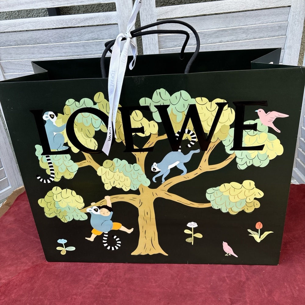 Loewe Black Gift Bag with Pastel Tree and Animal Motifs